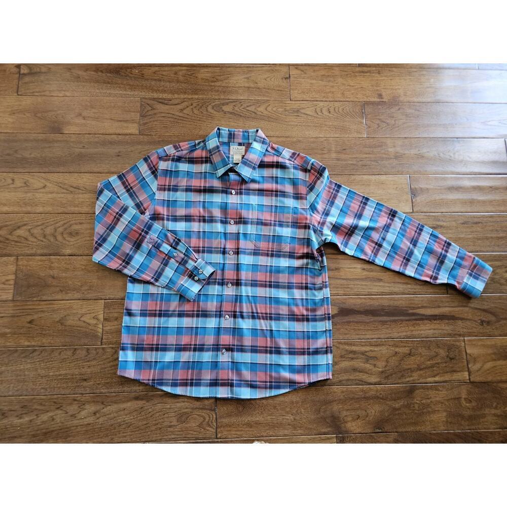 L.L Bean Slightly Fitted Ultra Soft Brushed Cotton Plaid Shirt Men's Size Large